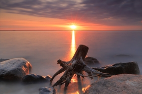 唯美黄昏落日余晖海边风光摄影图片